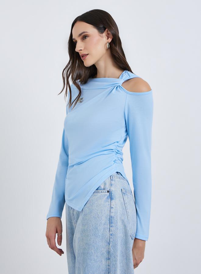 Styli Women Blue Asymmetric Hem Long Sleeve Top - Image 5